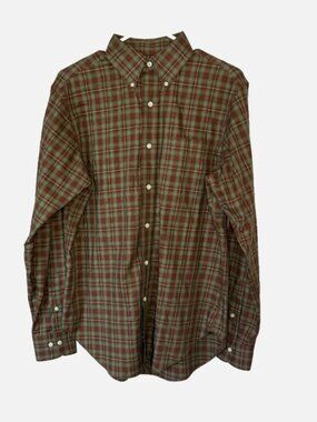 Lauren Ralph Lauren Women Plaid Button Down Shirt Non Iron Size 16 Cotton Brown
